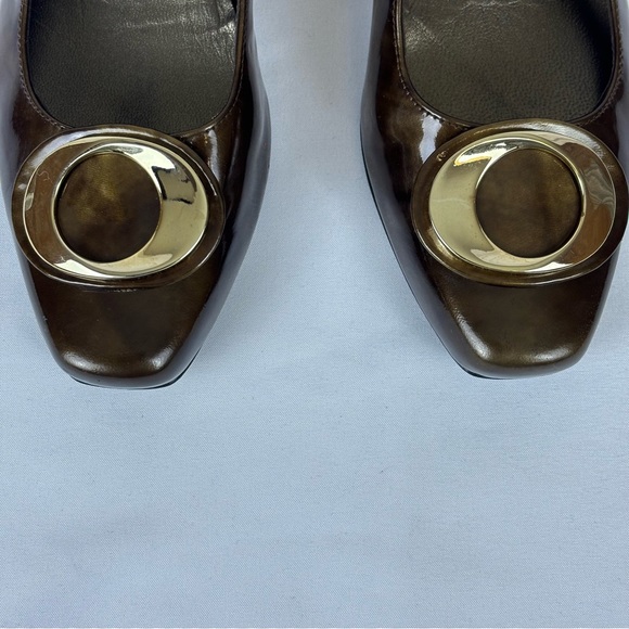 Stuart Weitzman Copper Brown Gold Swirl Pumps Kitten Heel Leather Heels Size 5.5 - Picture 7 of 16